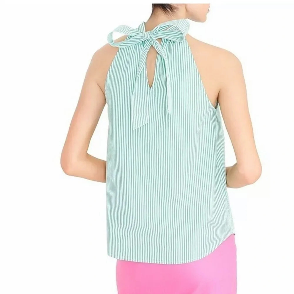 New J x J.Crew Printed Tie-Neck Poplin Top cotton Stripe ivory Kelly blouse bow